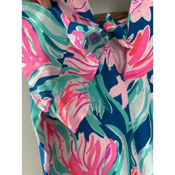 Lilly Pulitzer Floral Knit Dress Tie-Neck Short Sleeve Casual Comfy M - Picture 5 of 7